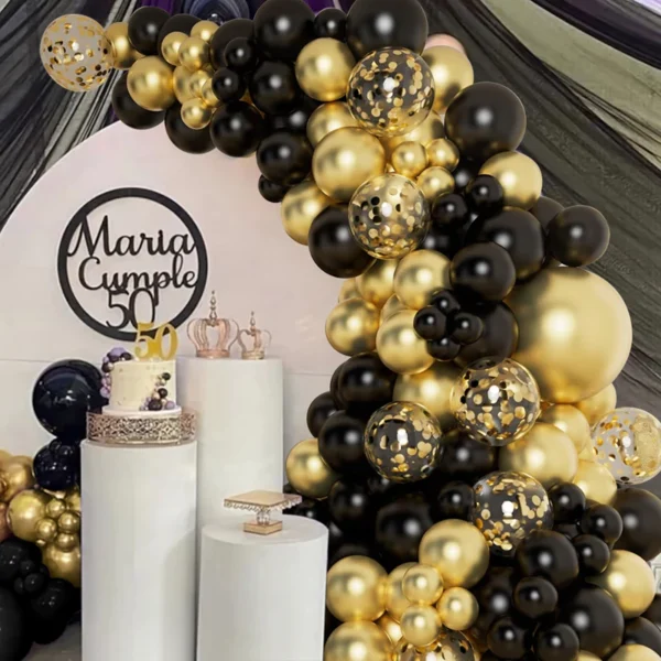 Black Gold Silver Confetti Balloons Set 109pcs