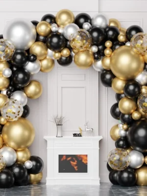 Black Gold Silver Confetti Balloons Set 109pcs